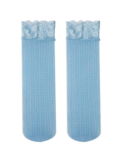 Dusty Blue Lace Edge Fishnet Knee High Socks