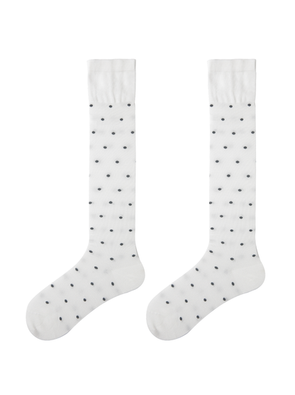 White Polka Dots 240N Modal Knee High Socks