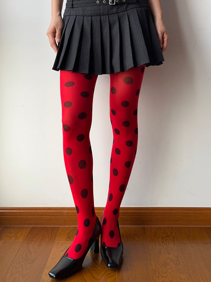 Red Polka Dots Print Tights