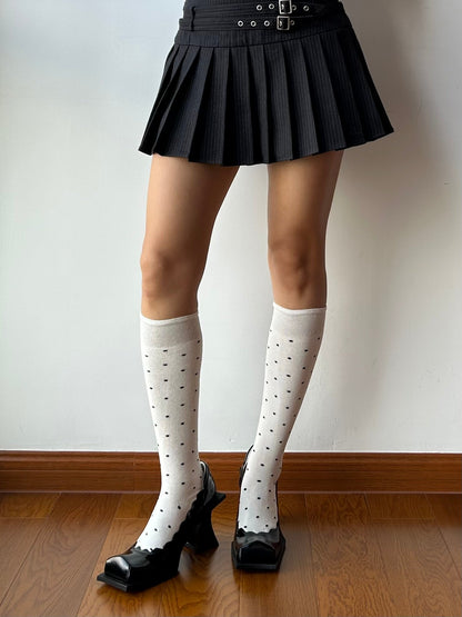 White Polka Dots Cotton Knee High Socks