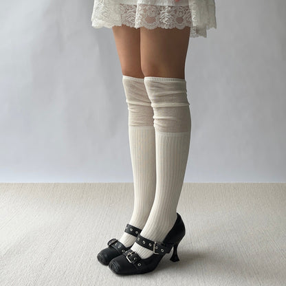 Beige Cotton Over the Knee Socks