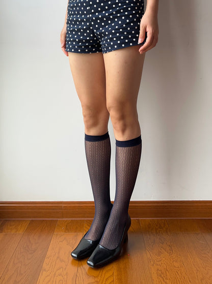 Navy Blue Fishnet Knee High Socks