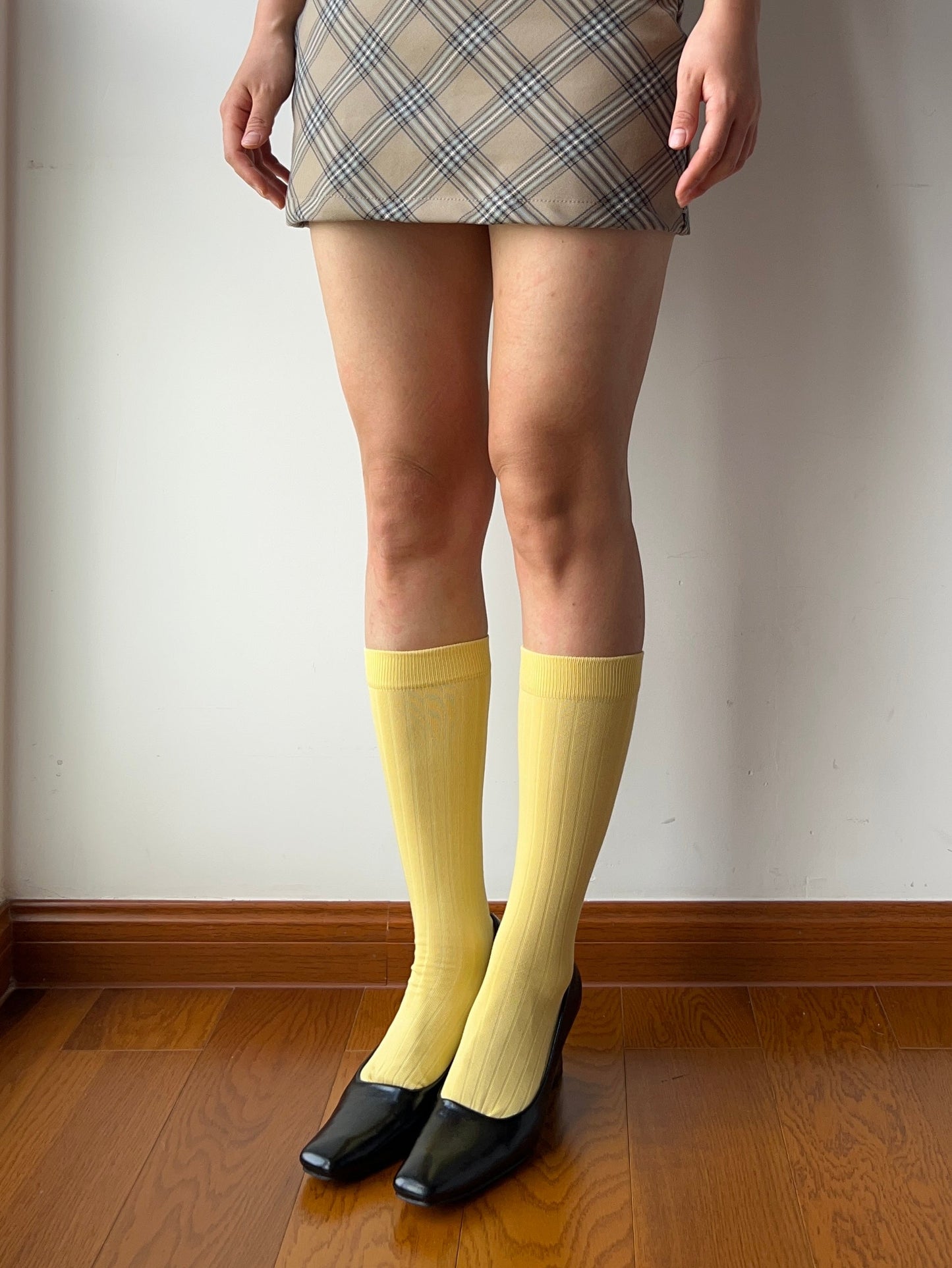 Yellow Cotton Knee High Socks