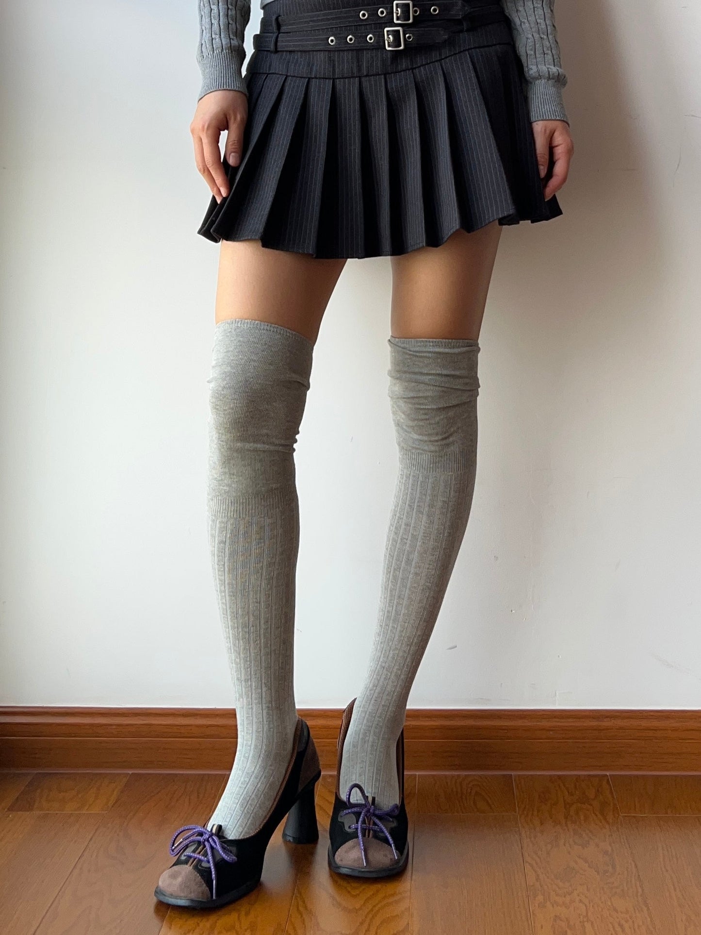 Grey Cotton Over the Knee Socks