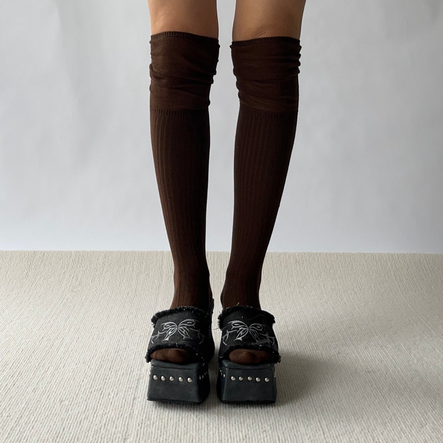 Brown Cotton Over the Knee Socks