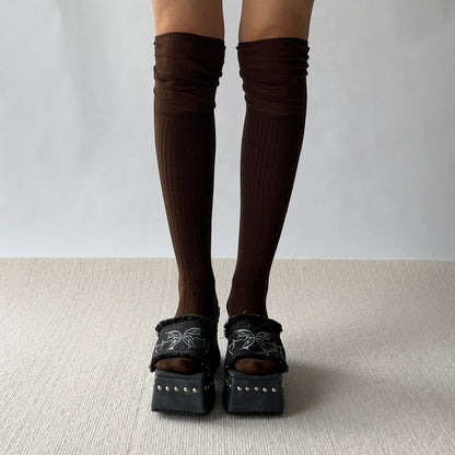 Brown Cotton Over the Knee Socks