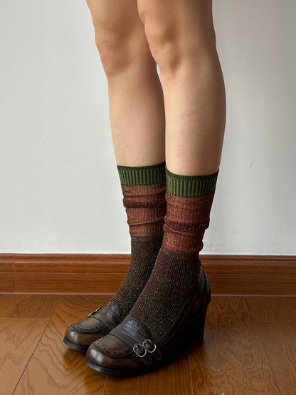 Green+Brown Shimmery Knee High Socks
