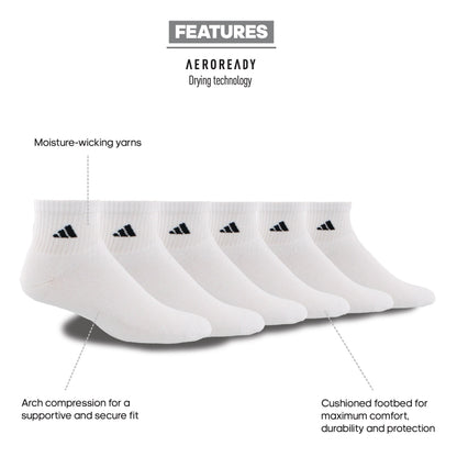 adidas Men's Athletic Cushioned 6-Pack Quarter Sock