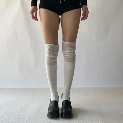 White Cotton Overt the Knee Socks