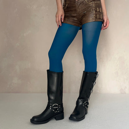 Lake Blue Velvet Tights