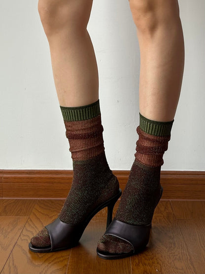 Green+Brown Shimmery Knee High Socks