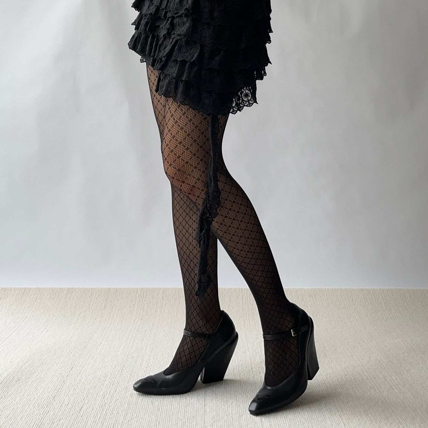 Black Check Pattern Fishnet Tights