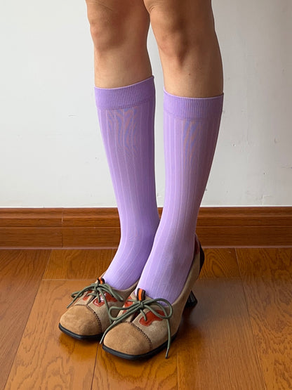 Purple Cotton Knee High Socks