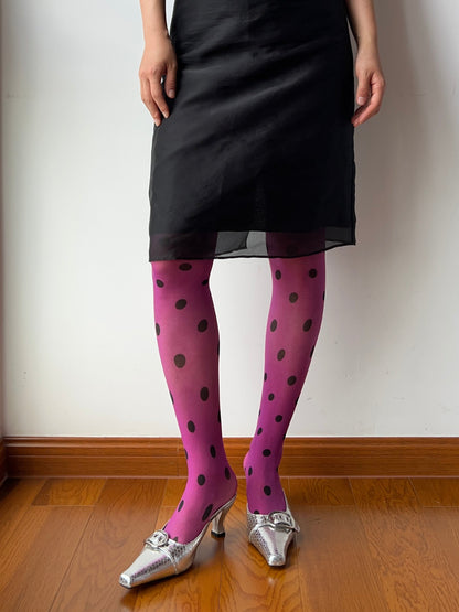 20D Purple Polka Dots 360 Degree Print Tights