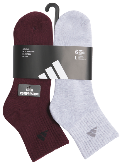 adidas Men's Athletic Cushioned 6-Pack Quarter Sock