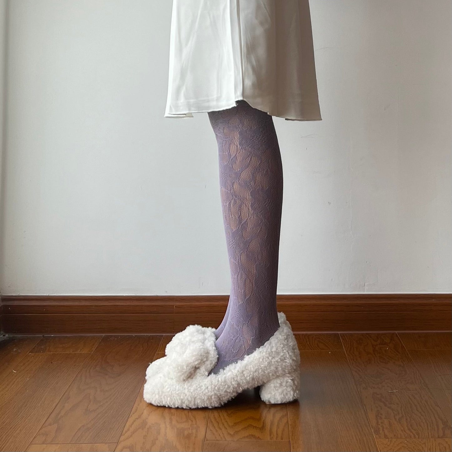 Purple Floral Pattern Fishnet Tights