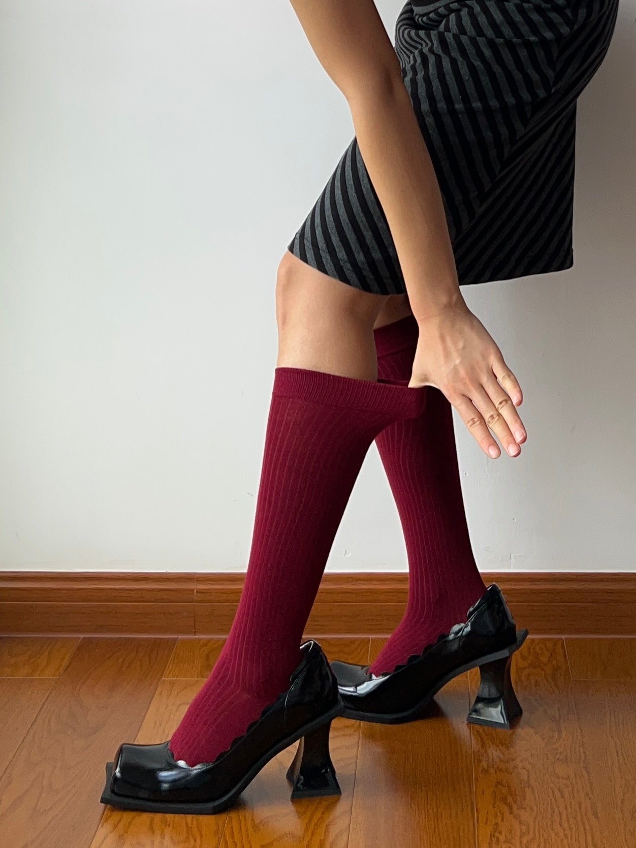 Burgundy Wool Blend Knee High Socks