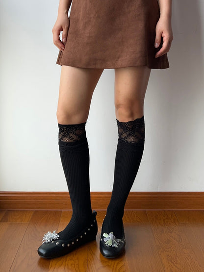 Black Lace Edge Knee High Socks