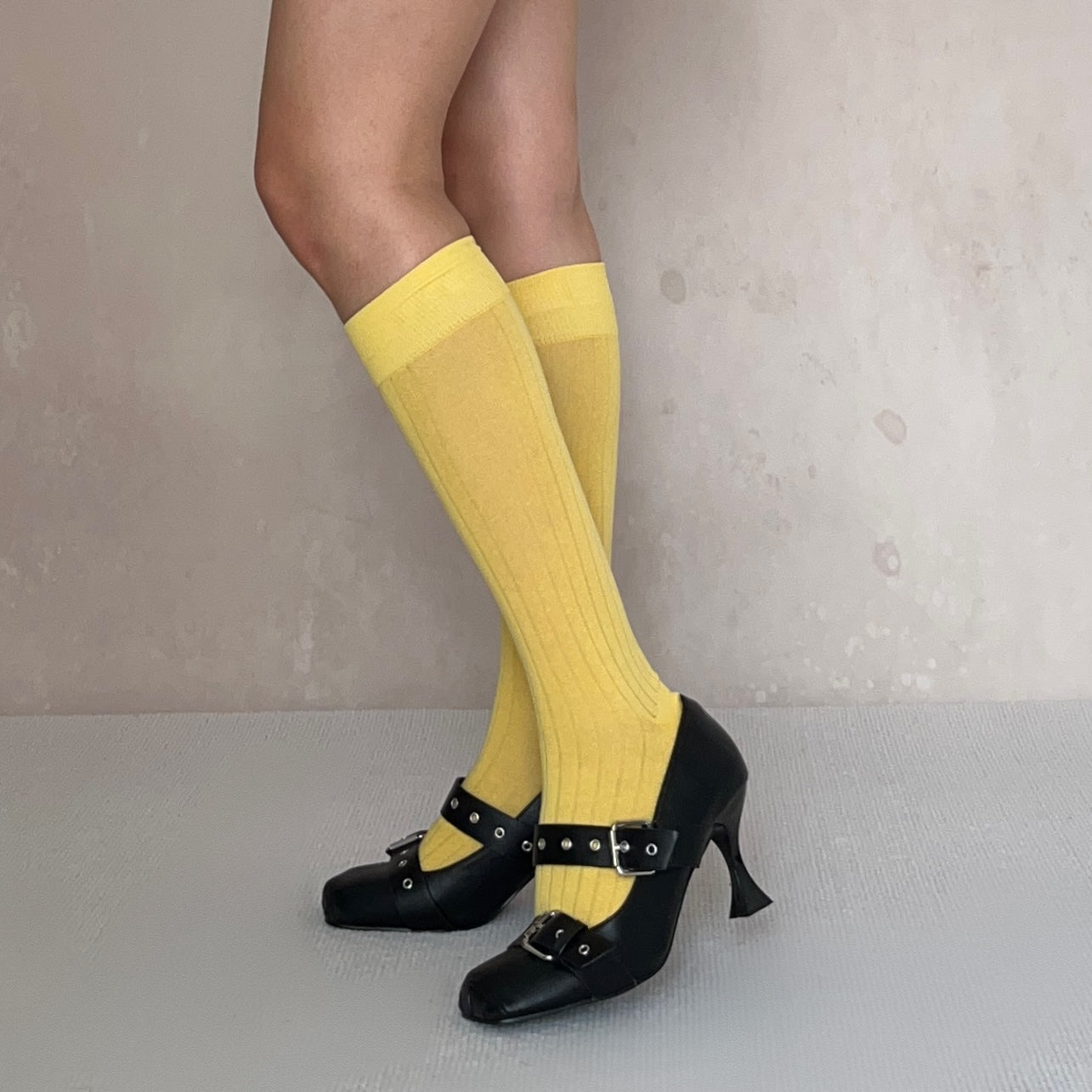 Yellow Cotton Knee High Socks