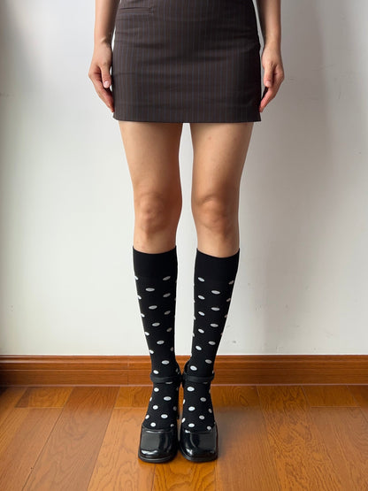 Black Polka Dots Cotton Knee High Socks