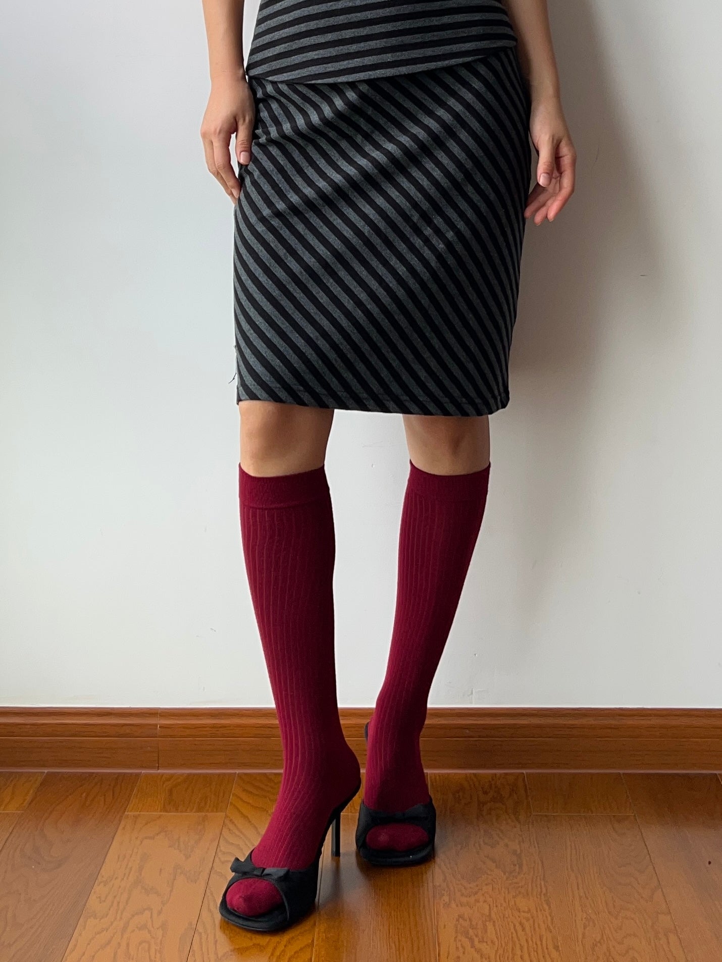 Burgundy Wool Blend Knee High Socks