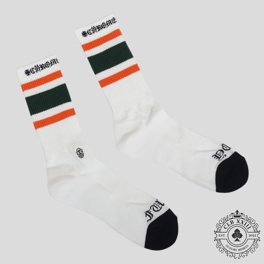 Chrome Hearts Striped Socks in White/Green