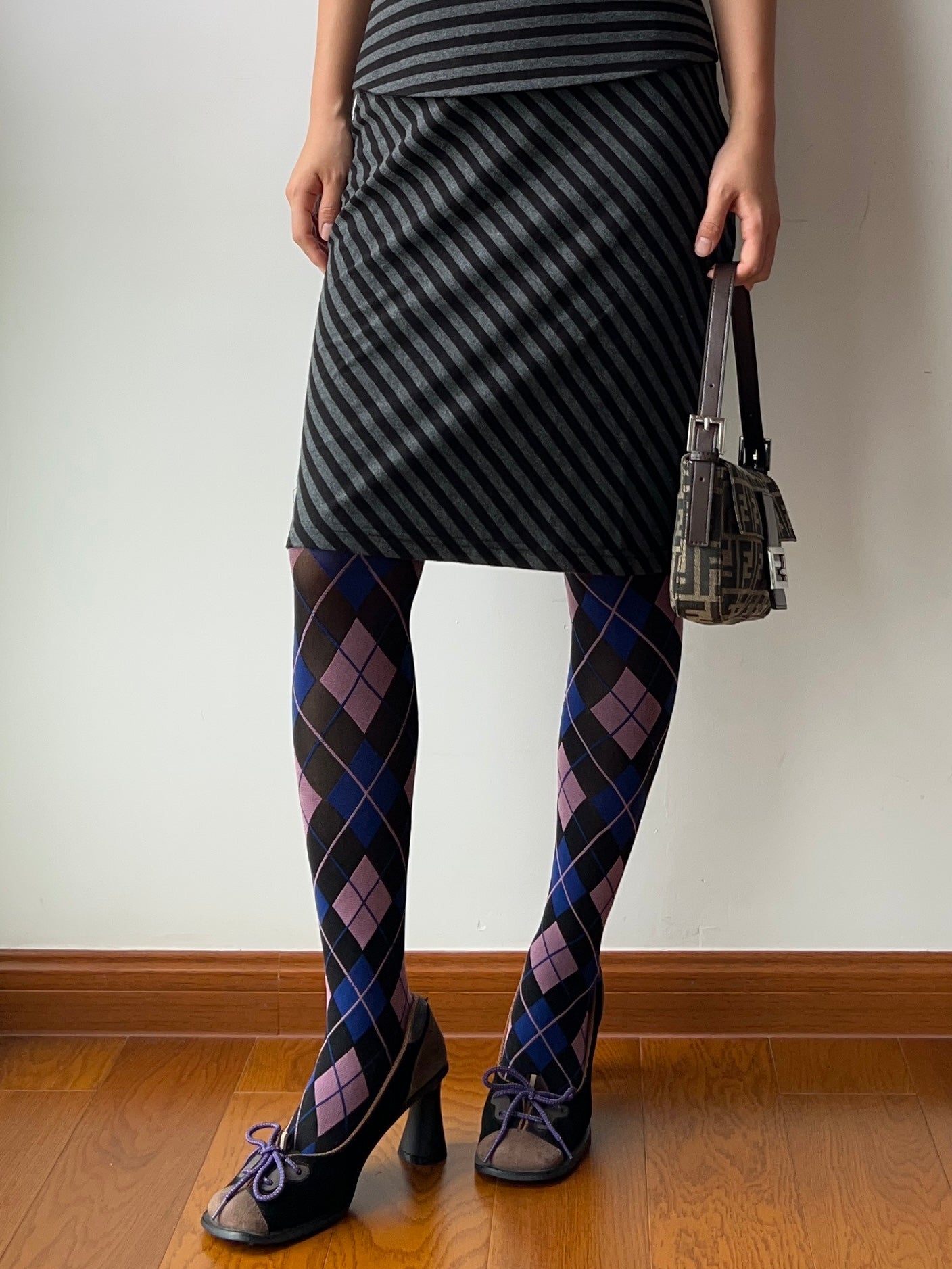 Vintage Style Purple Check Pattern Tights
