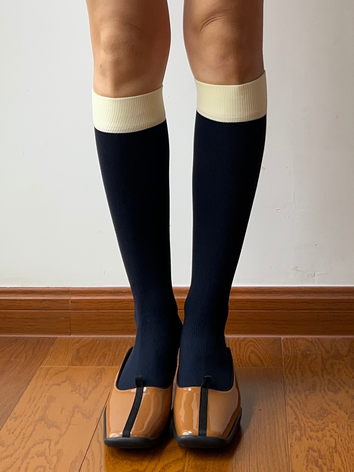 Navy Blue Stripe Compression Knee High Socks