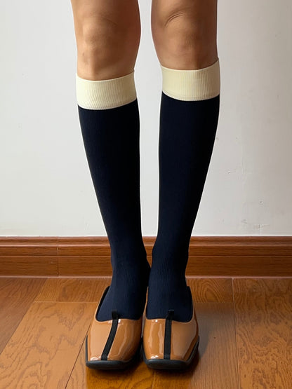 Navy Blue Stripe Compression Knee High Socks