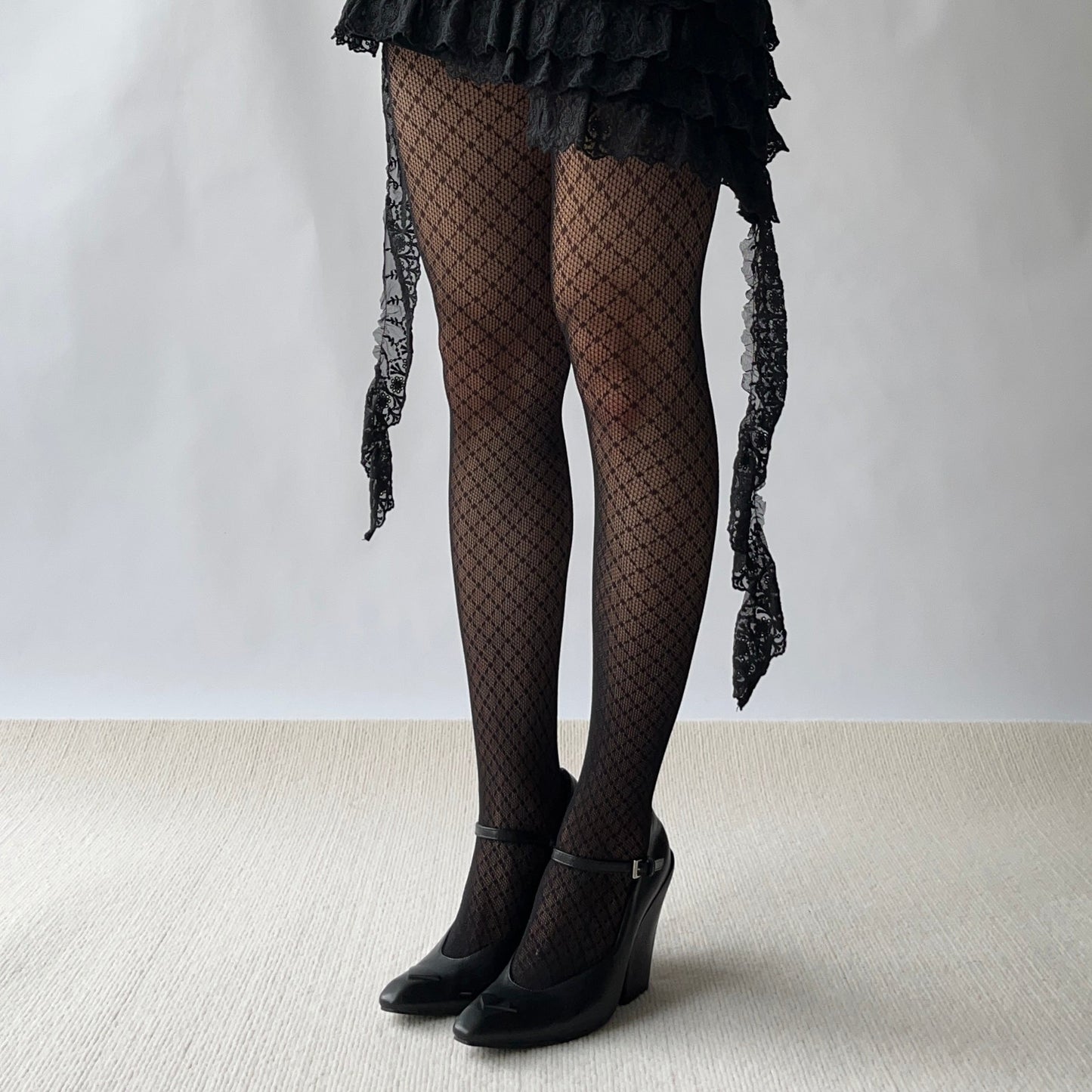 Black Check Pattern Fishnet Tights