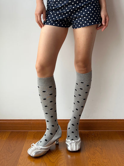 Gray Polka Dots Cotton Knee High Socks