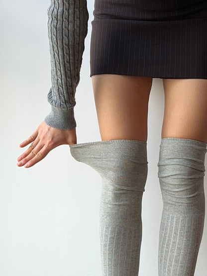 Grey Cotton Over the Knee Socks