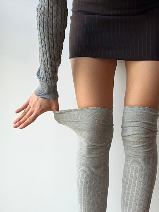Grey Cotton Over the Knee Socks