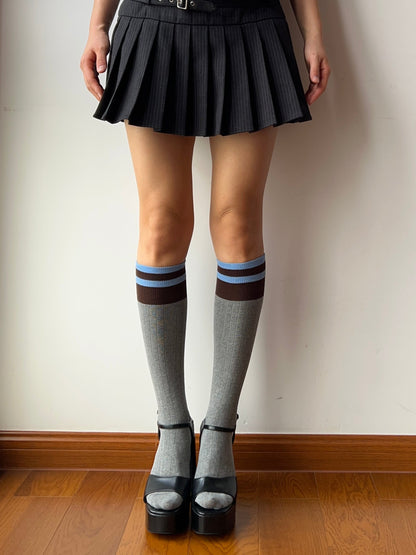 Grey Stripe Cotton Knee High Socks