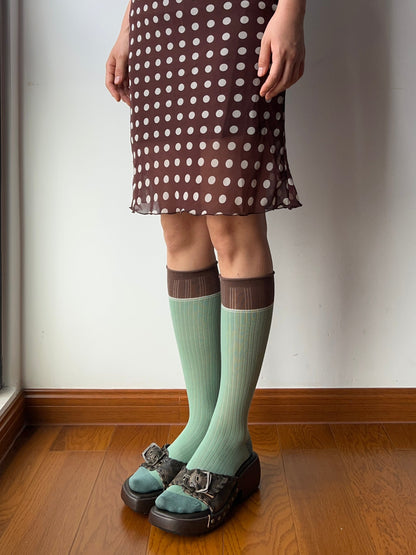 Mint Green Contrasting Knee High Socks