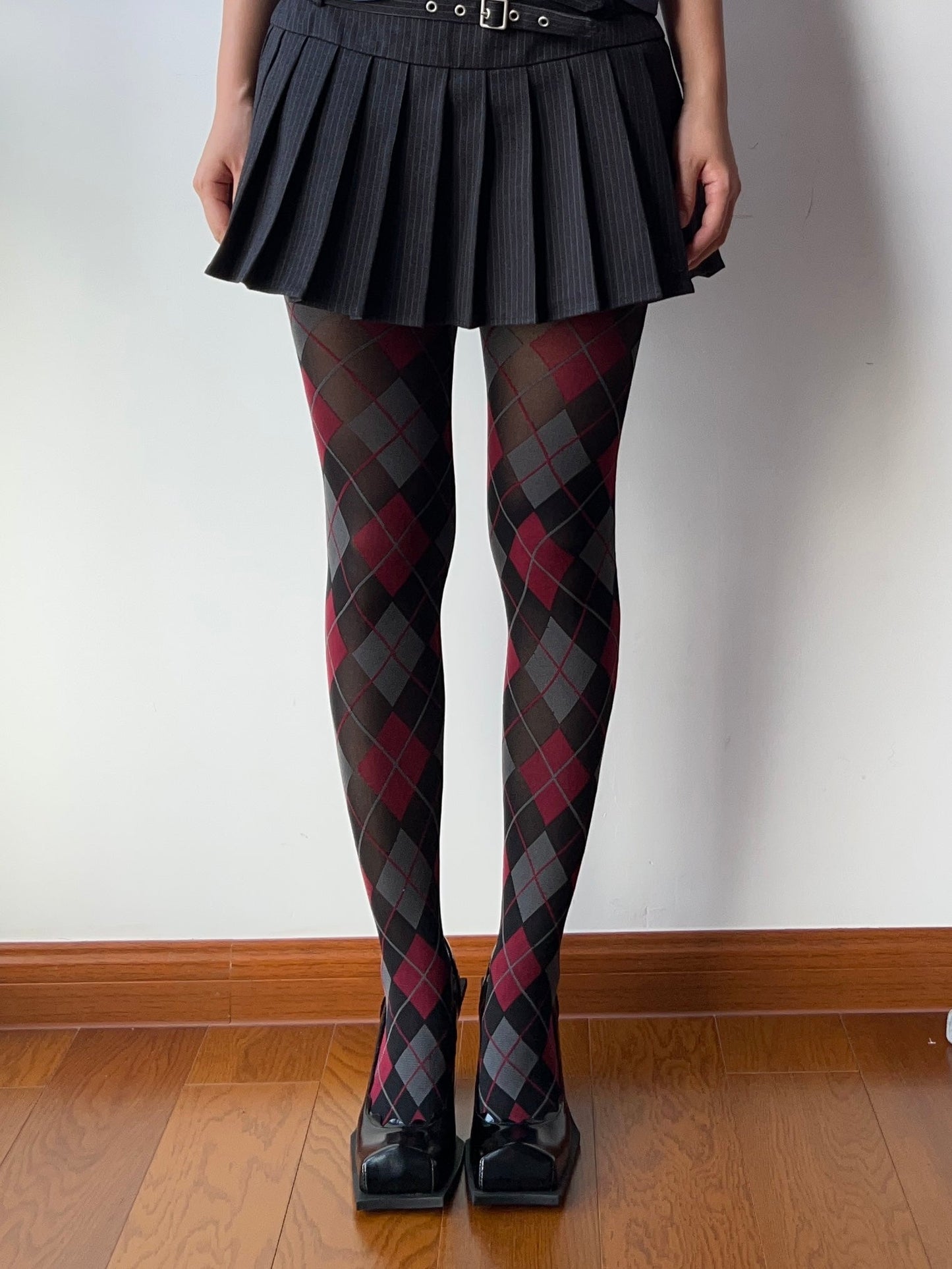 Vintage Style Red Check Pattern Tights