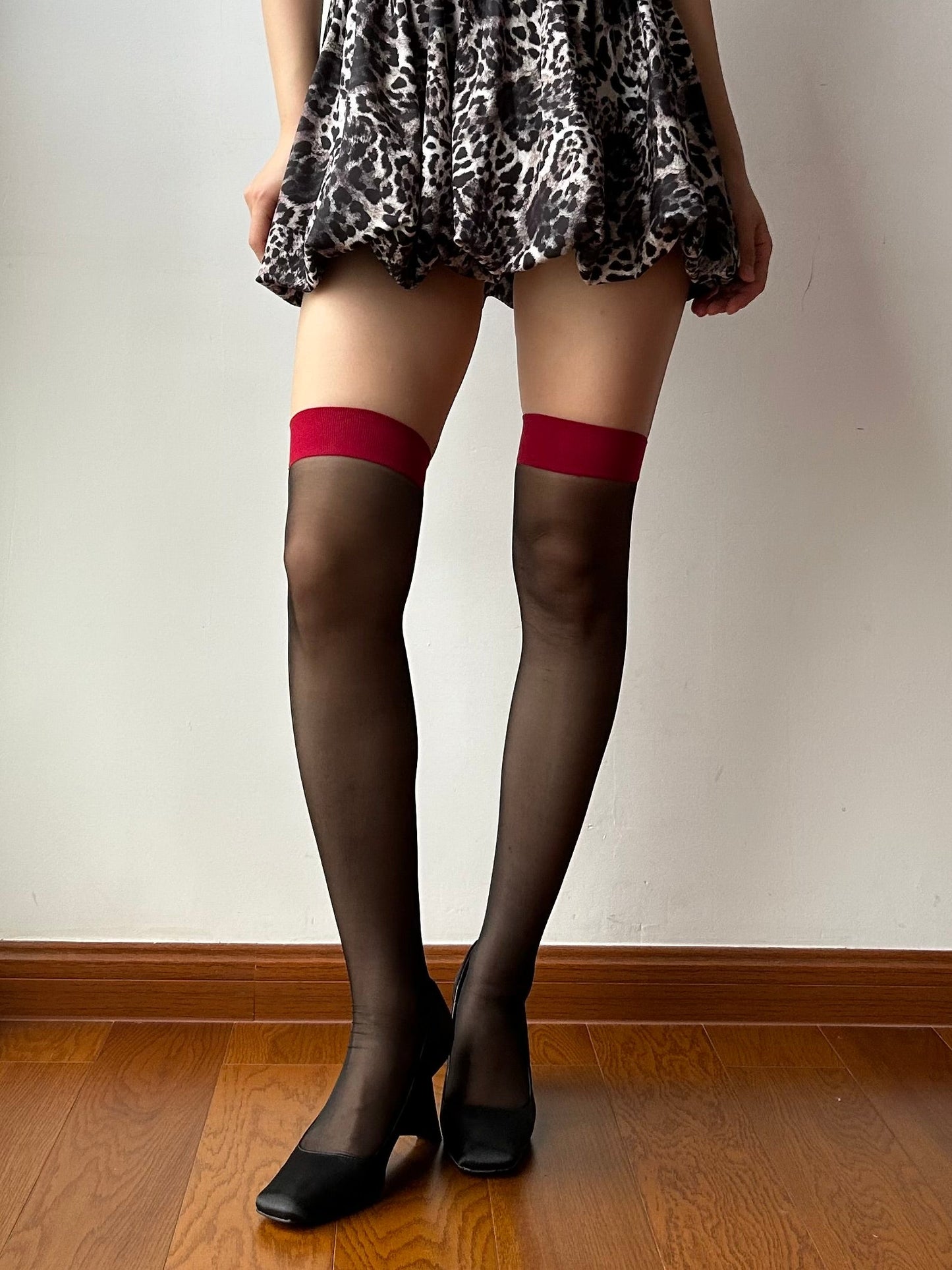 Red Edge Sheer Over the Knee Socks