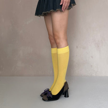 Yellow Cotton Knee High Socks
