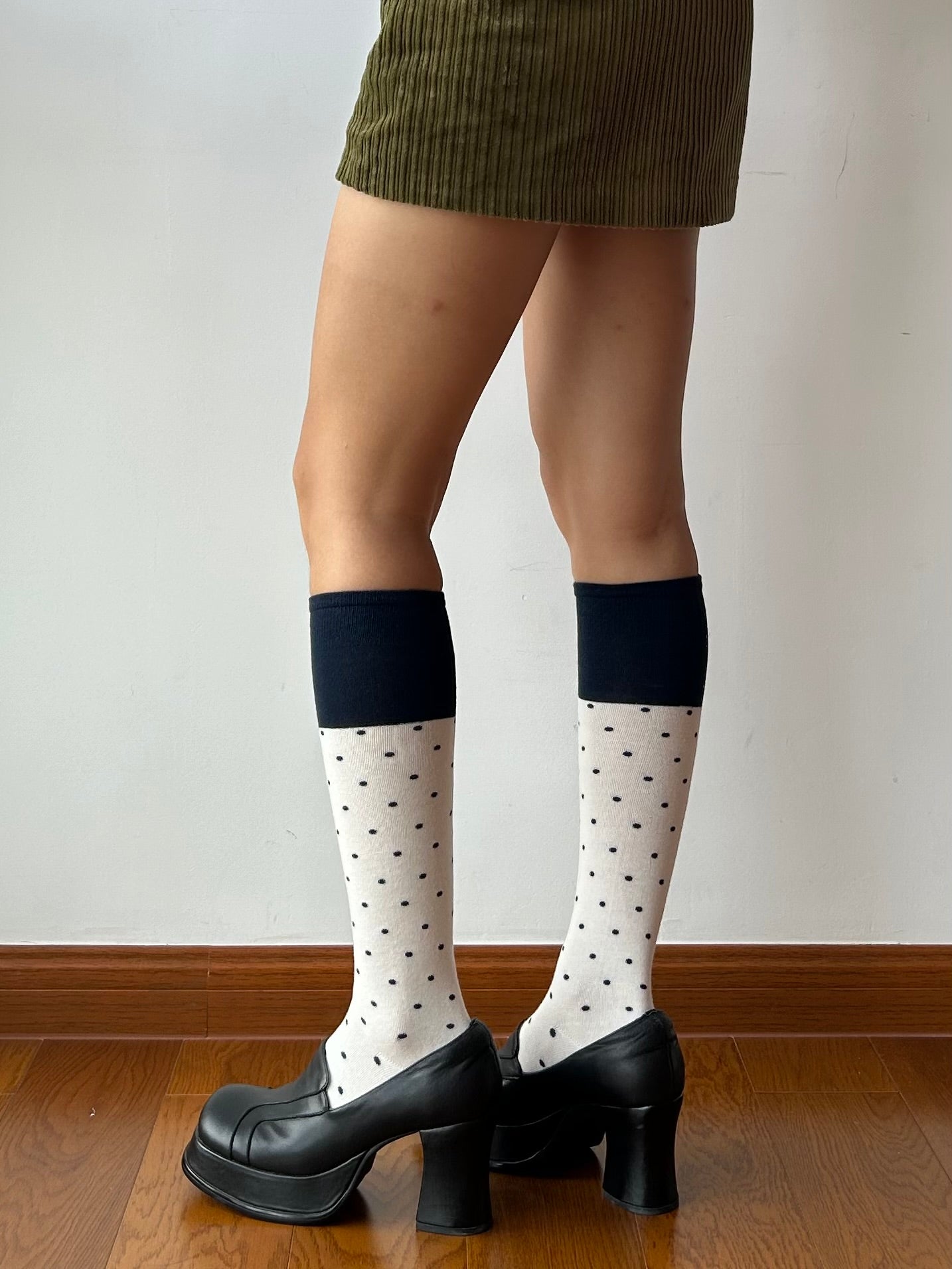 White Polka Dots Knee High Socks
