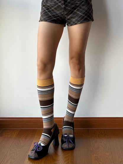 Yellow Stripe Cotton Knee High Socks