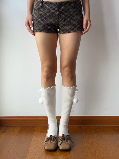 White Ball Deco Knee High Socks