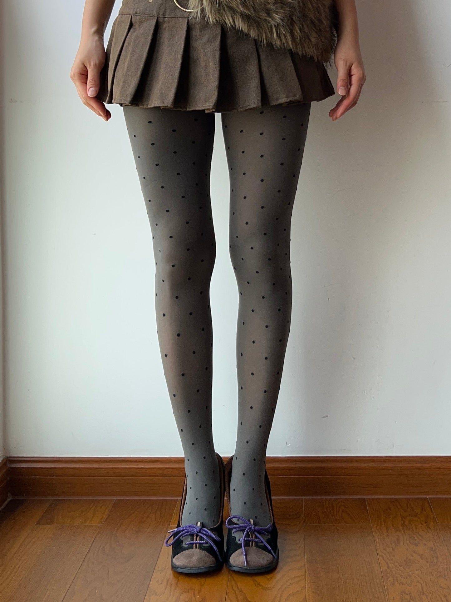 Grey Polka Dots Velvet Tights