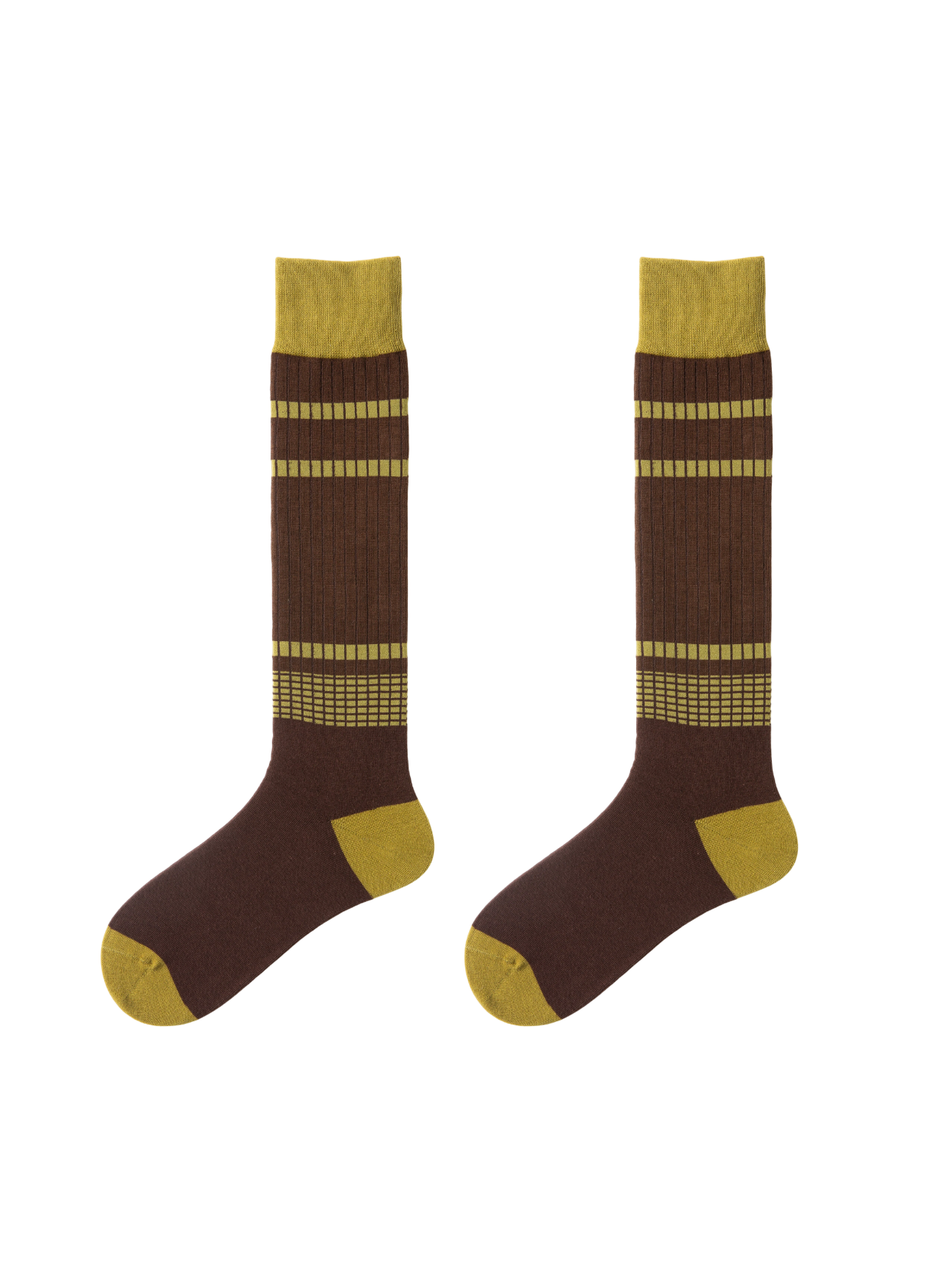 Brown Stripe Cotton Knee High Socks