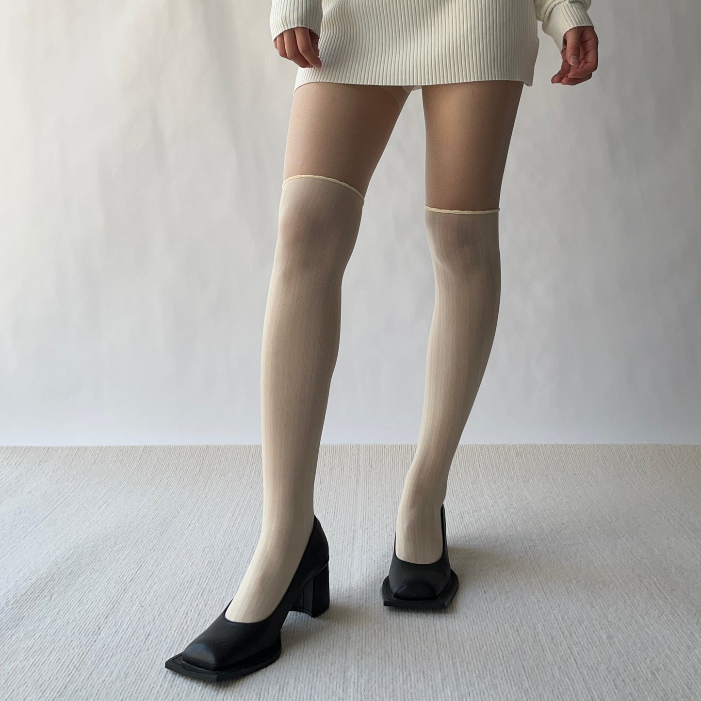 White Stitch Trimmed Sheer Tights