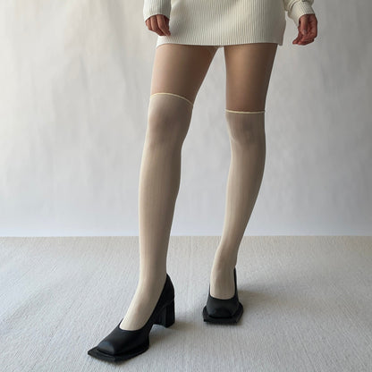 White Stitch Trimmed Sheer Tights