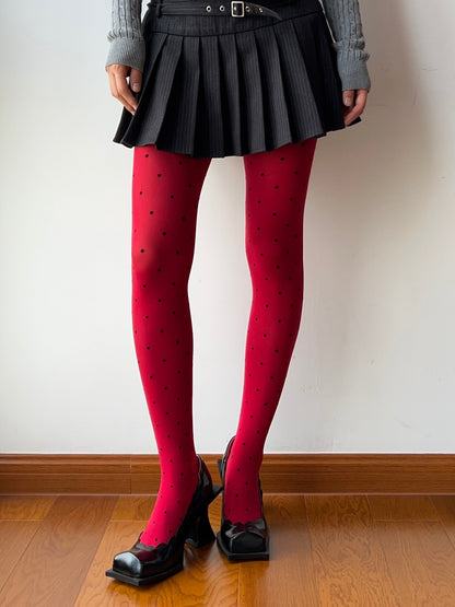 Red Polka Dots Velvet Tights