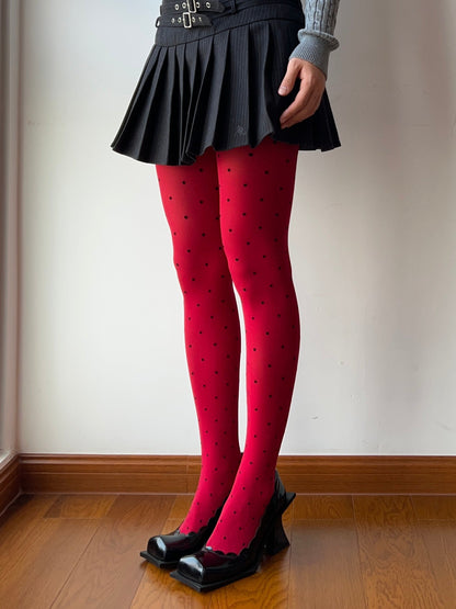 Red Polka Dots Velvet Tights