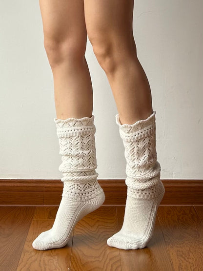 Beige Wool Blend Knee High Socks