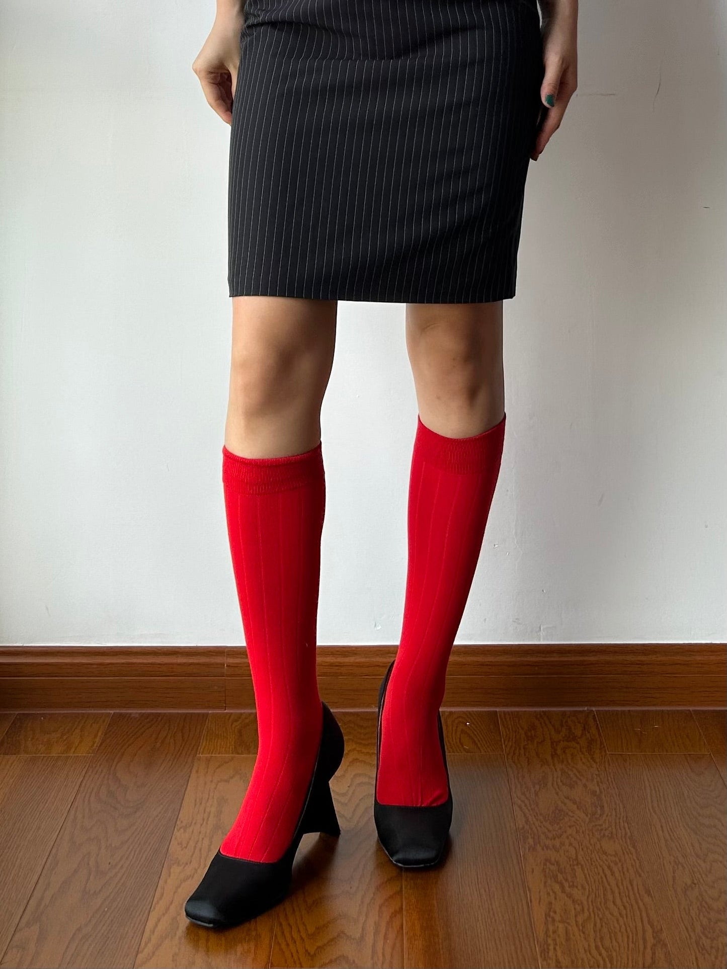 Red Cotton Knee High Socks