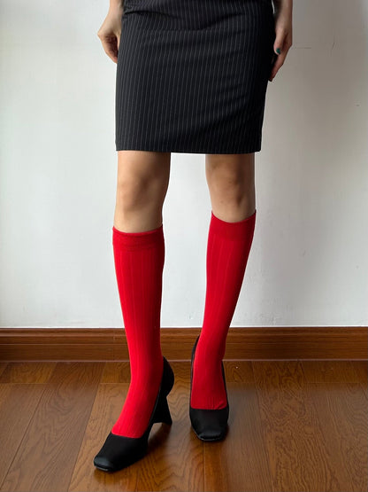 Red Cotton Knee High Socks